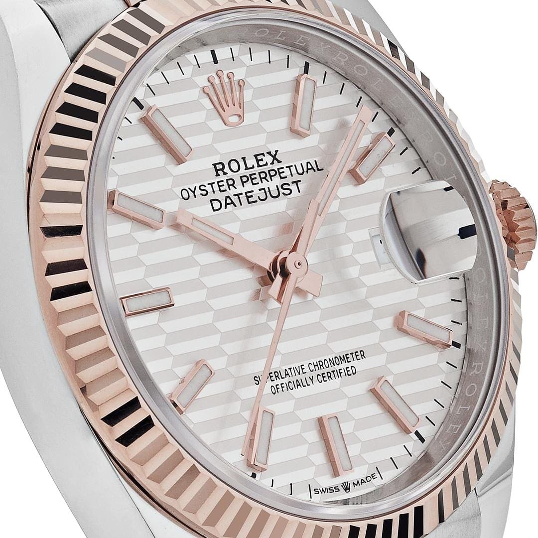 R01ex Datejust 36 126231 Rose Gold Stainless Steel Silver Fluted Motif Dial