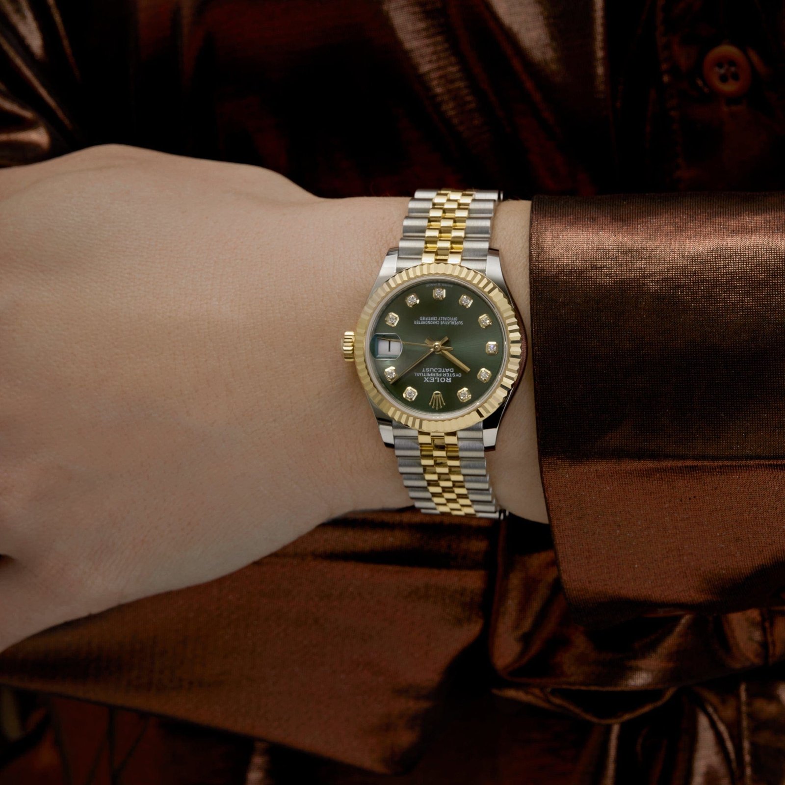 R01ex Datejust 31 278273 ‘Ladies’ Yellow Gold Stainless Steel Green Dial (2023)