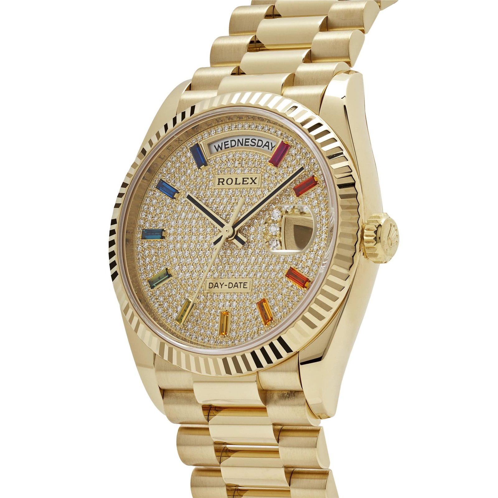 R01ex Day-Date 36 128238 Yellow Gold D1am0nd-Paved Rainbow Dial (2022)