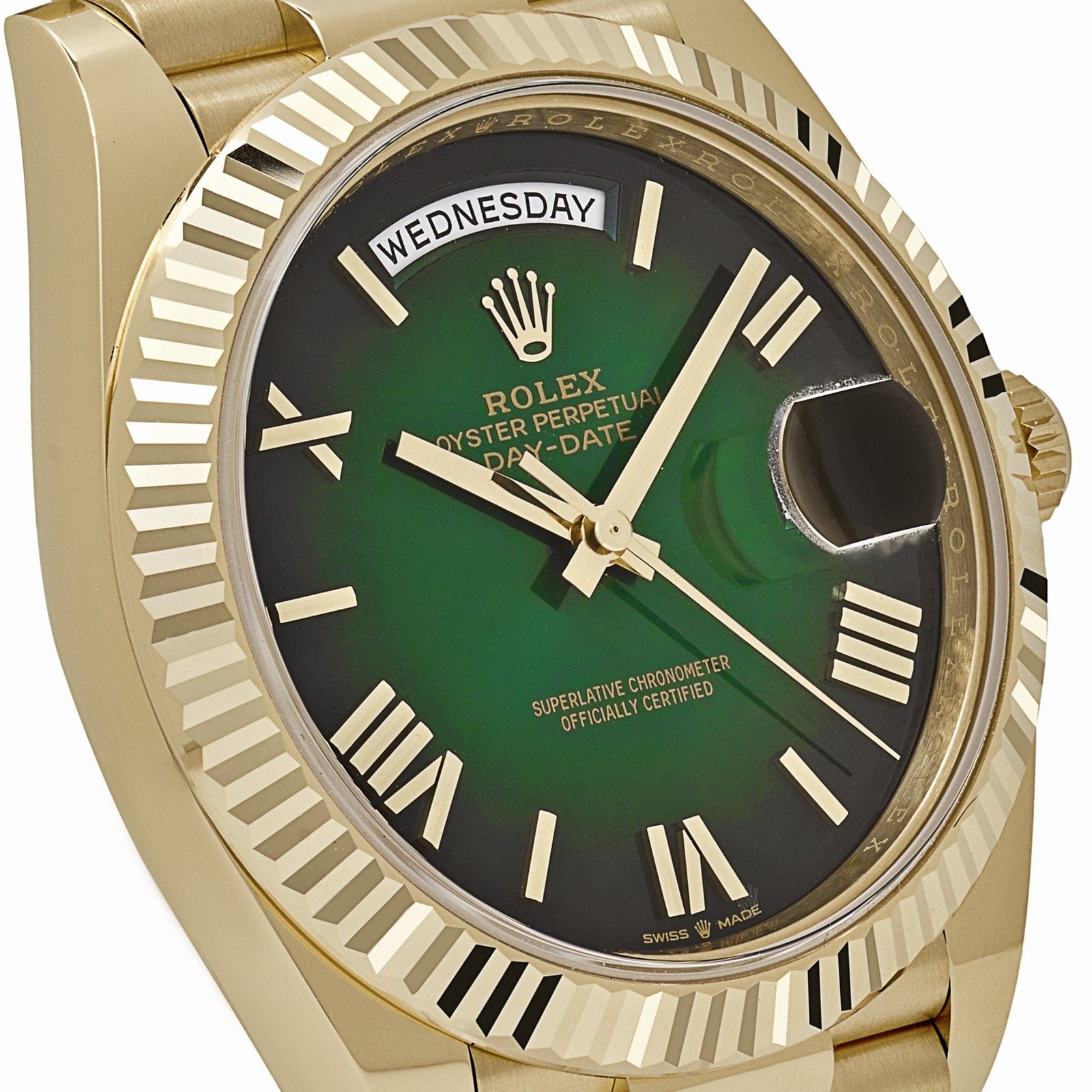 R01ex Day-Date 40 228238 Yellow Gold Green Ombre Roman Numeral Dial