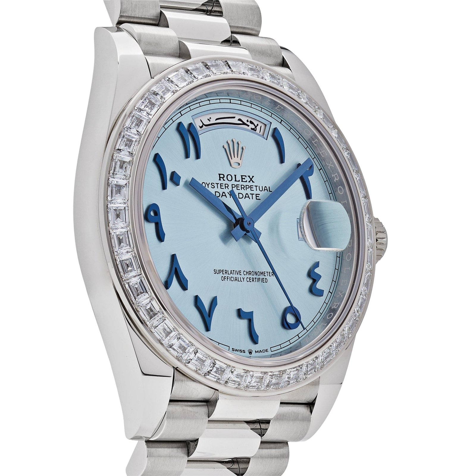 R01ex Day-Date 40 228396TBR Platinum Ice Blue Arabic Dial D1am0nd Bezel