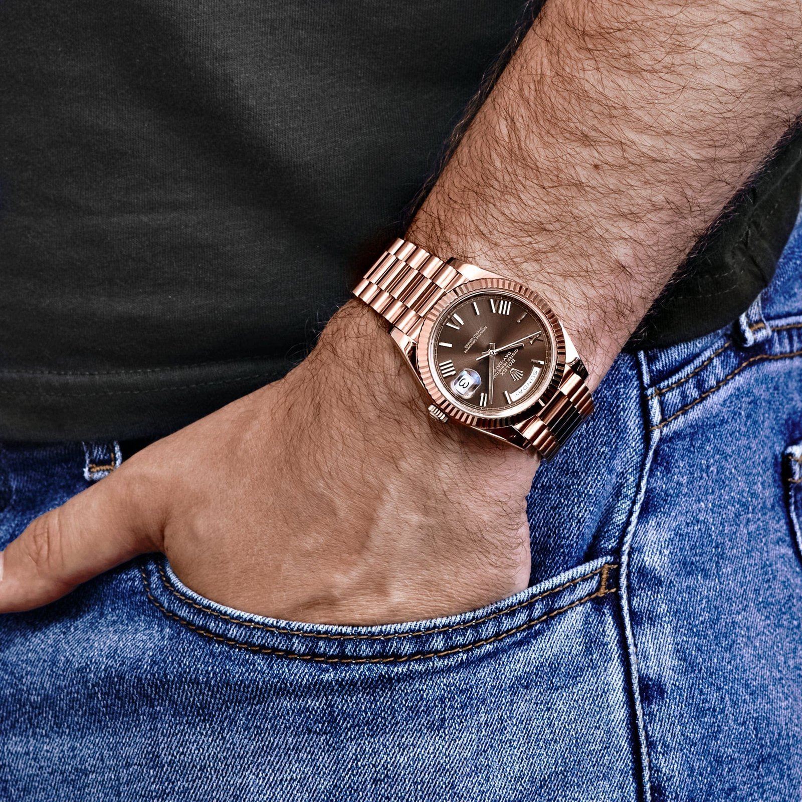 R01ex Day-Date 40 228235 Rose Gold Chocolate Roman Dial (2024)