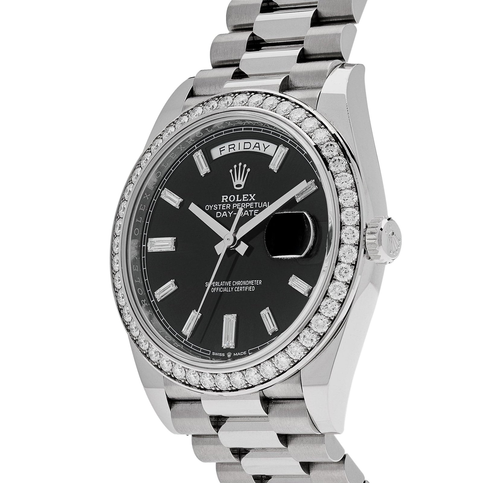 R01ex Day-Date 40 228349RBR White Gold Black Dial D1am0nd Bezel (2021)