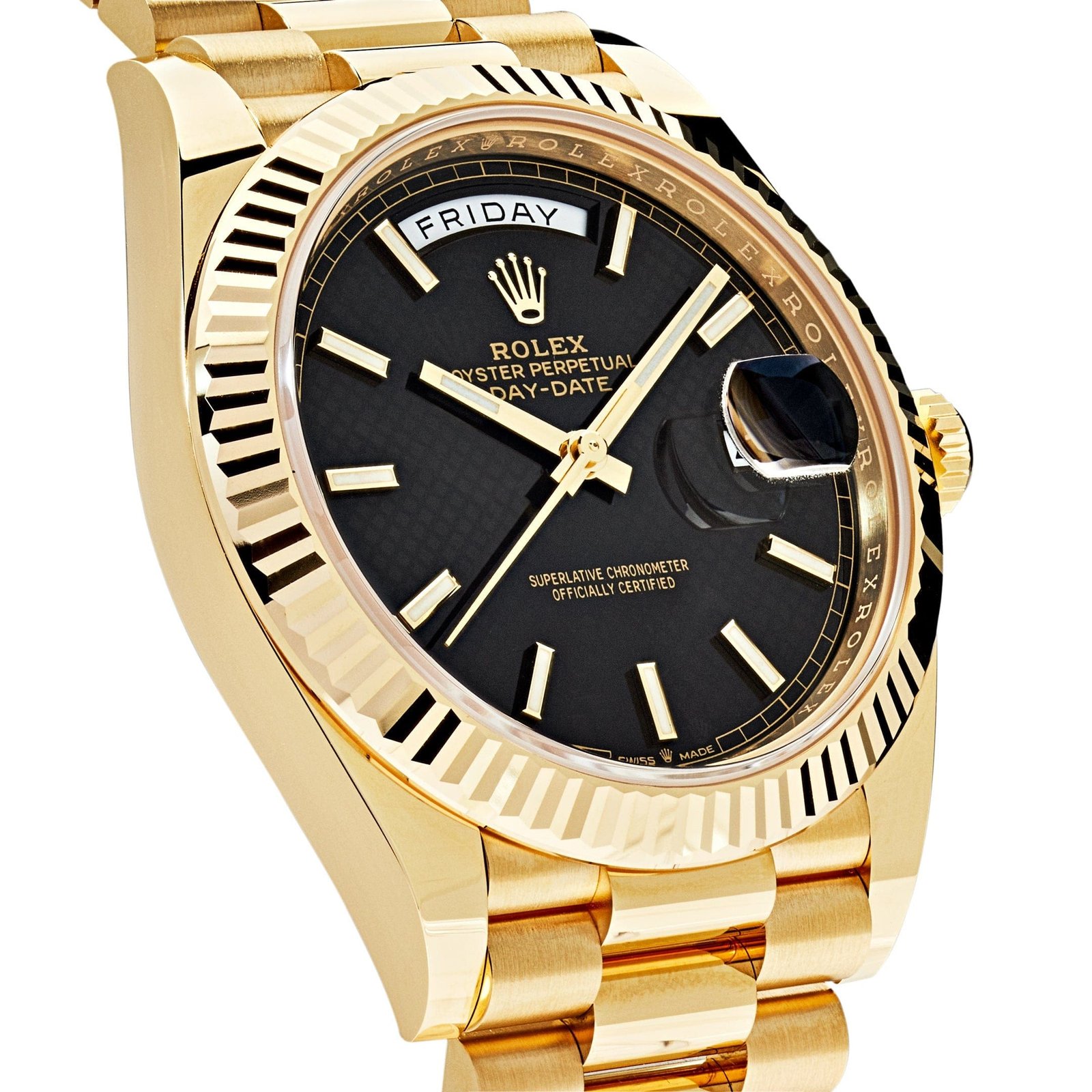 R01ex Day-Date 40 228238 Yellow Gold Black Diagonal Motif Dial