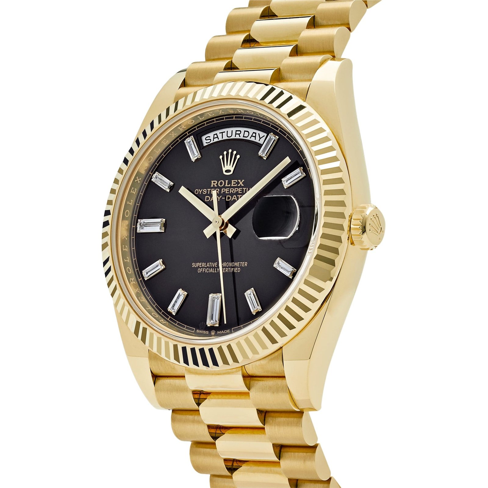 R01ex Day-Date 40 228238 Yellow Gold Black Baguette D1am0nd Dial (2022)