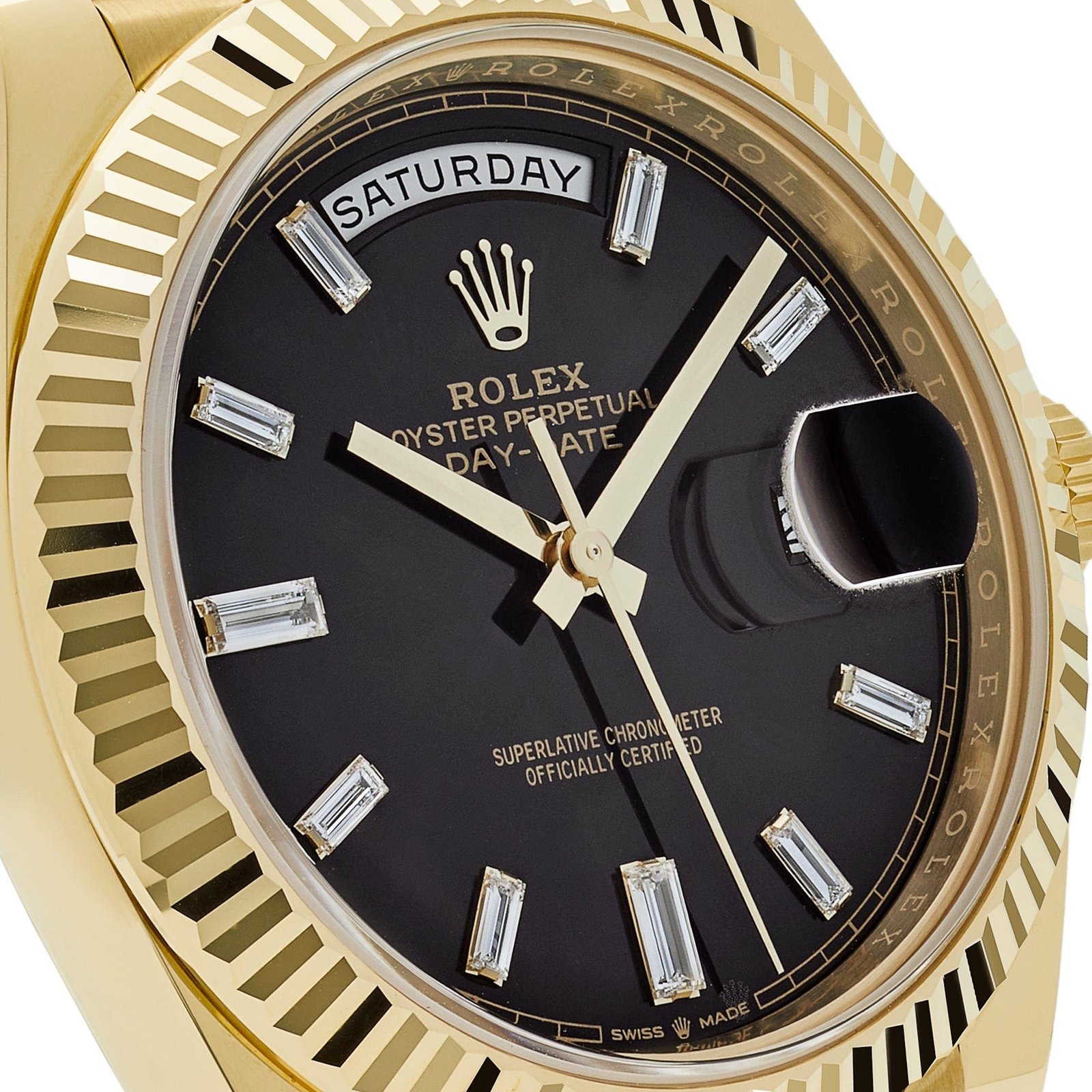 R01ex Day-Date 40 228238 Yellow Gold Black Baguette D1am0nd Dial (2022)
