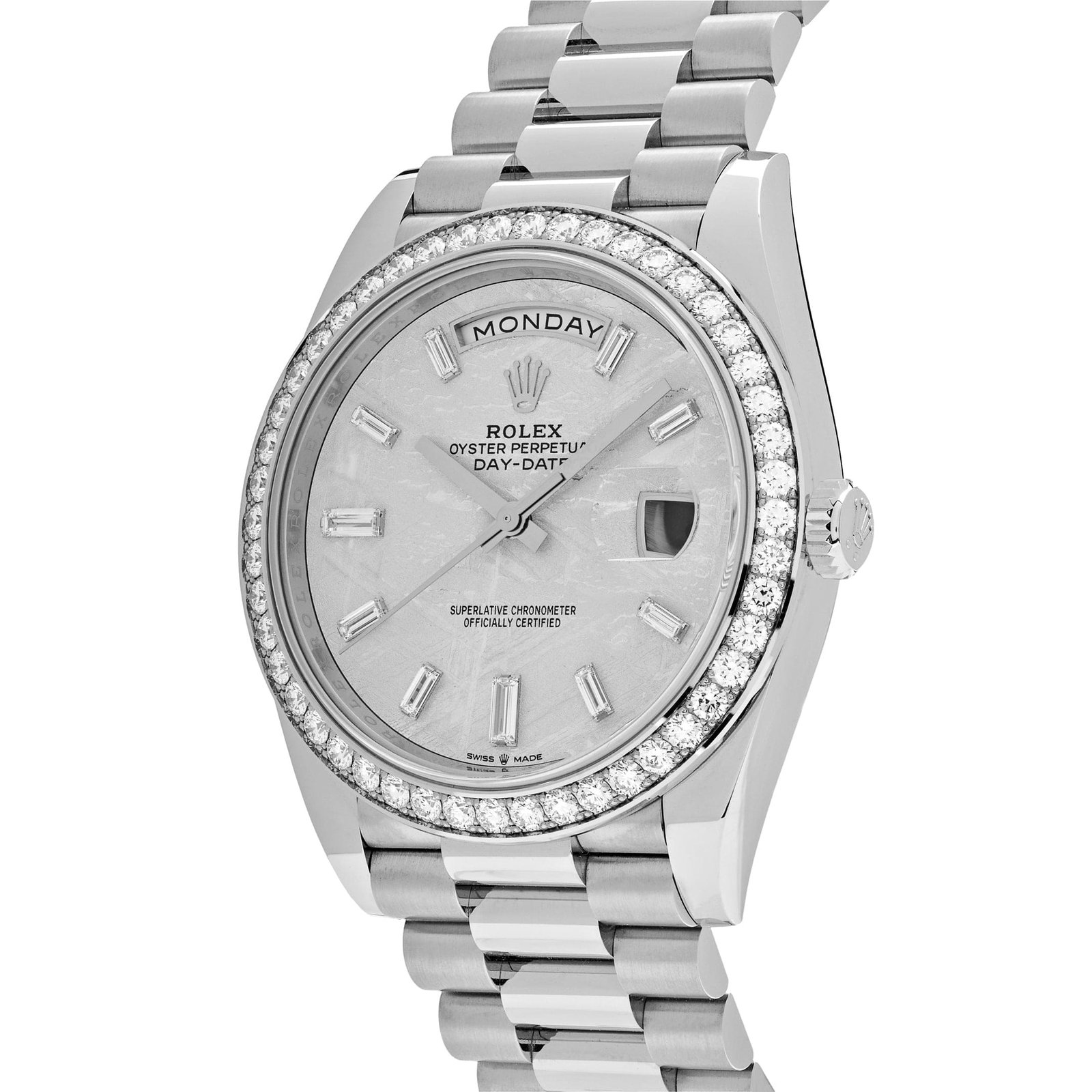 R01ex Day-Date 40 228349RBR White Gold Meteorite Dial D1am0nd Set