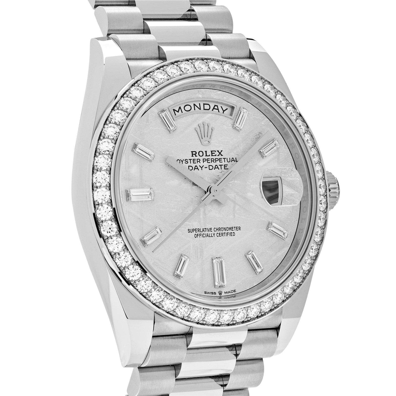 R01ex Day-Date 40 228349RBR White Gold Meteorite Dial D1am0nd Set