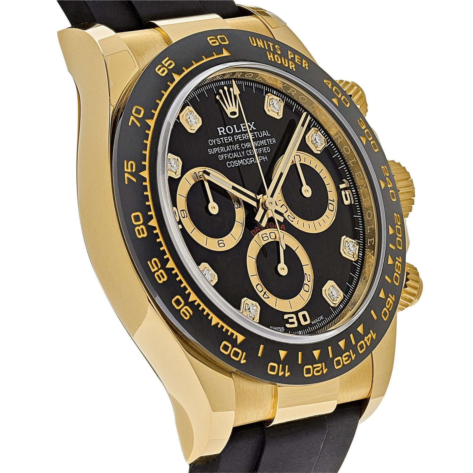 R01ex Daytona 116518LN Yellow Gold Black D1am0nd Dial
