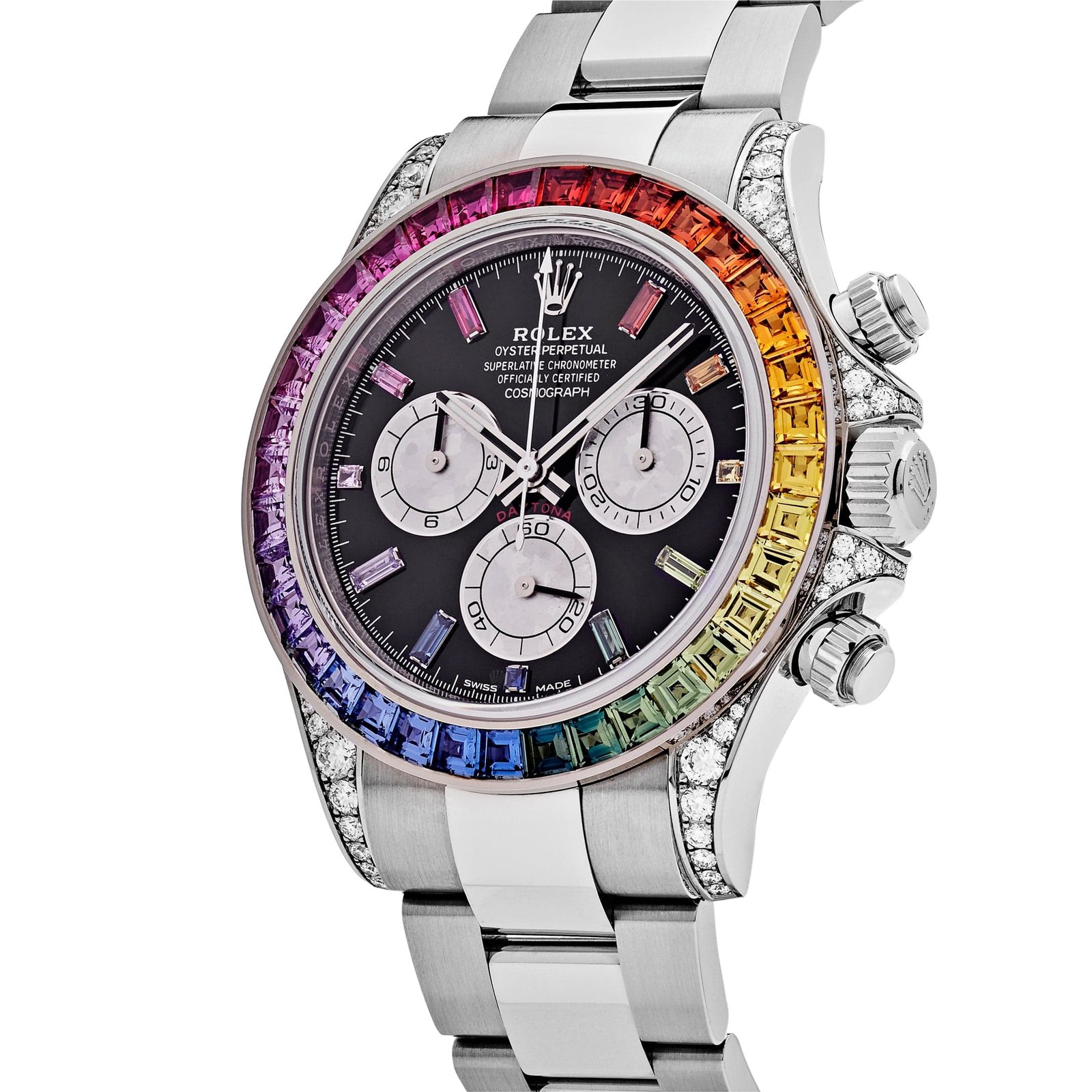 R01ex Daytona 116599RBOW ‘Rainbow’ White Gold Black Dial Sapphire Bezel