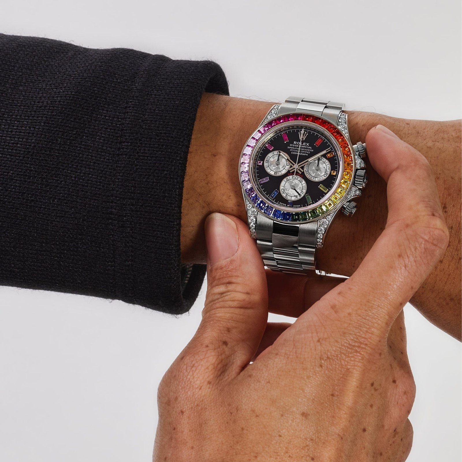 R01ex Daytona 116599RBOW ‘Rainbow’ White Gold Black Dial Sapphire Bezel