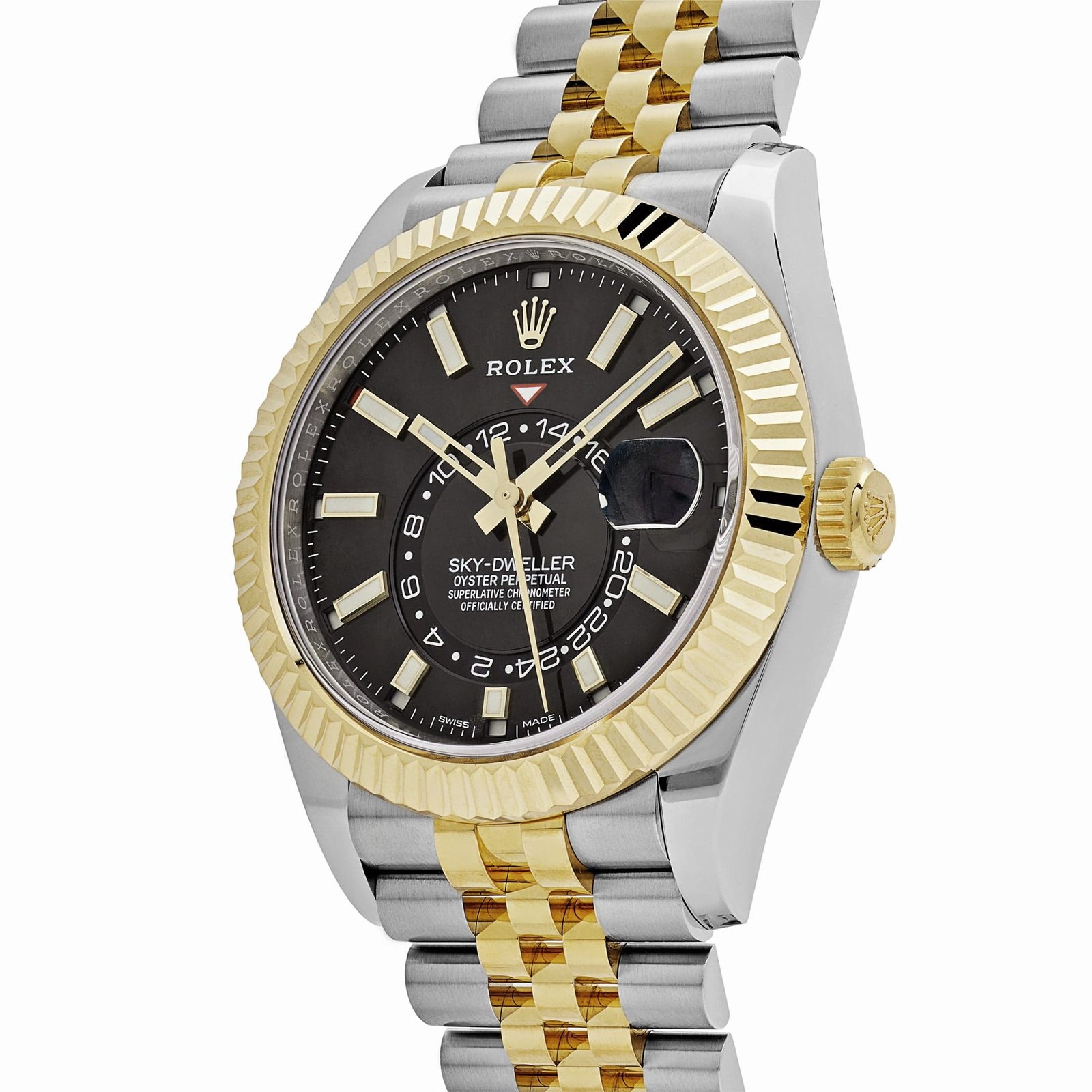 R01ex Sky-Dweller 326933 Stainless Steel Yellow Gold Jubilee Black Dial