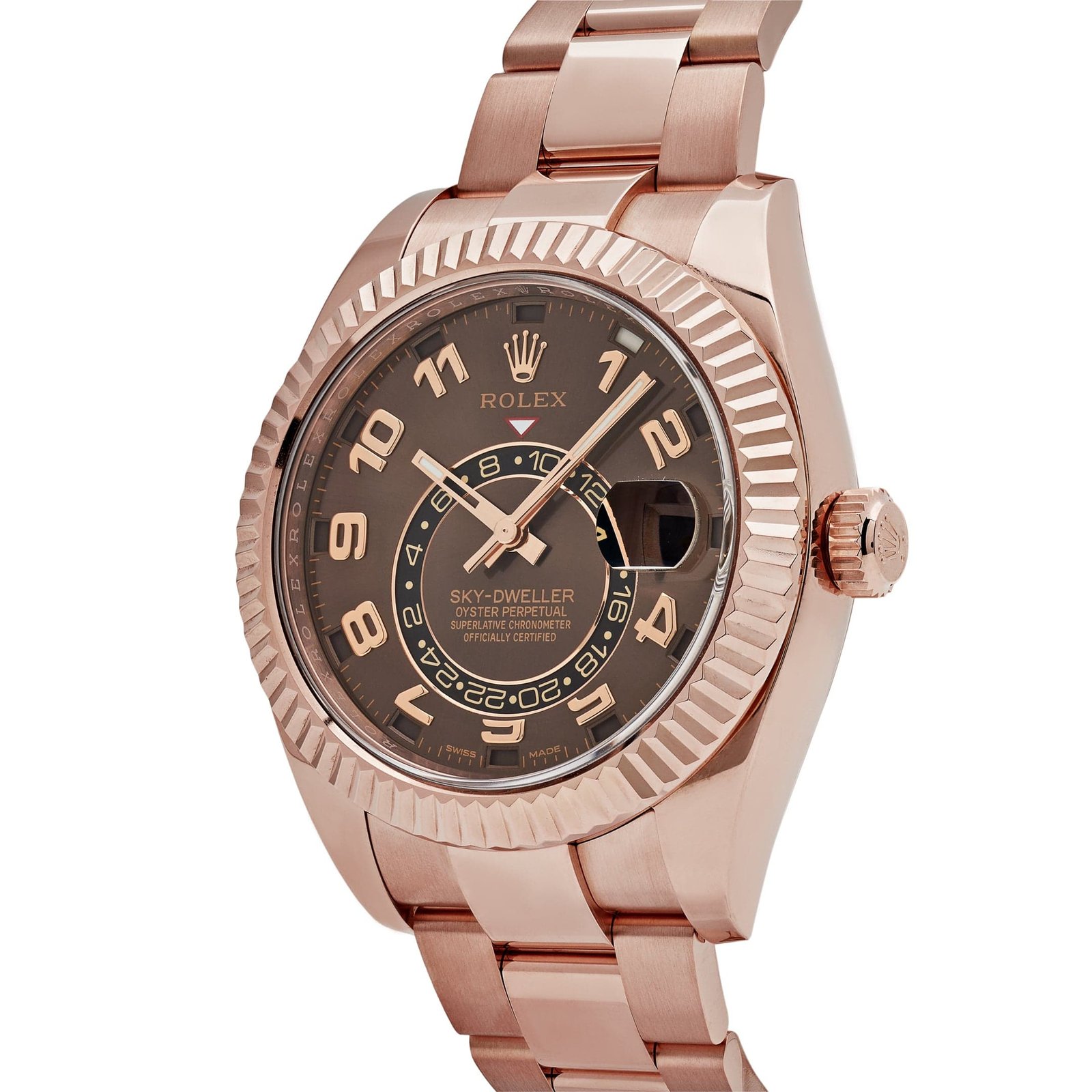R01ex Sky-Dweller 326935 Rose Gold Chocolate Arabic Numeral Dial
