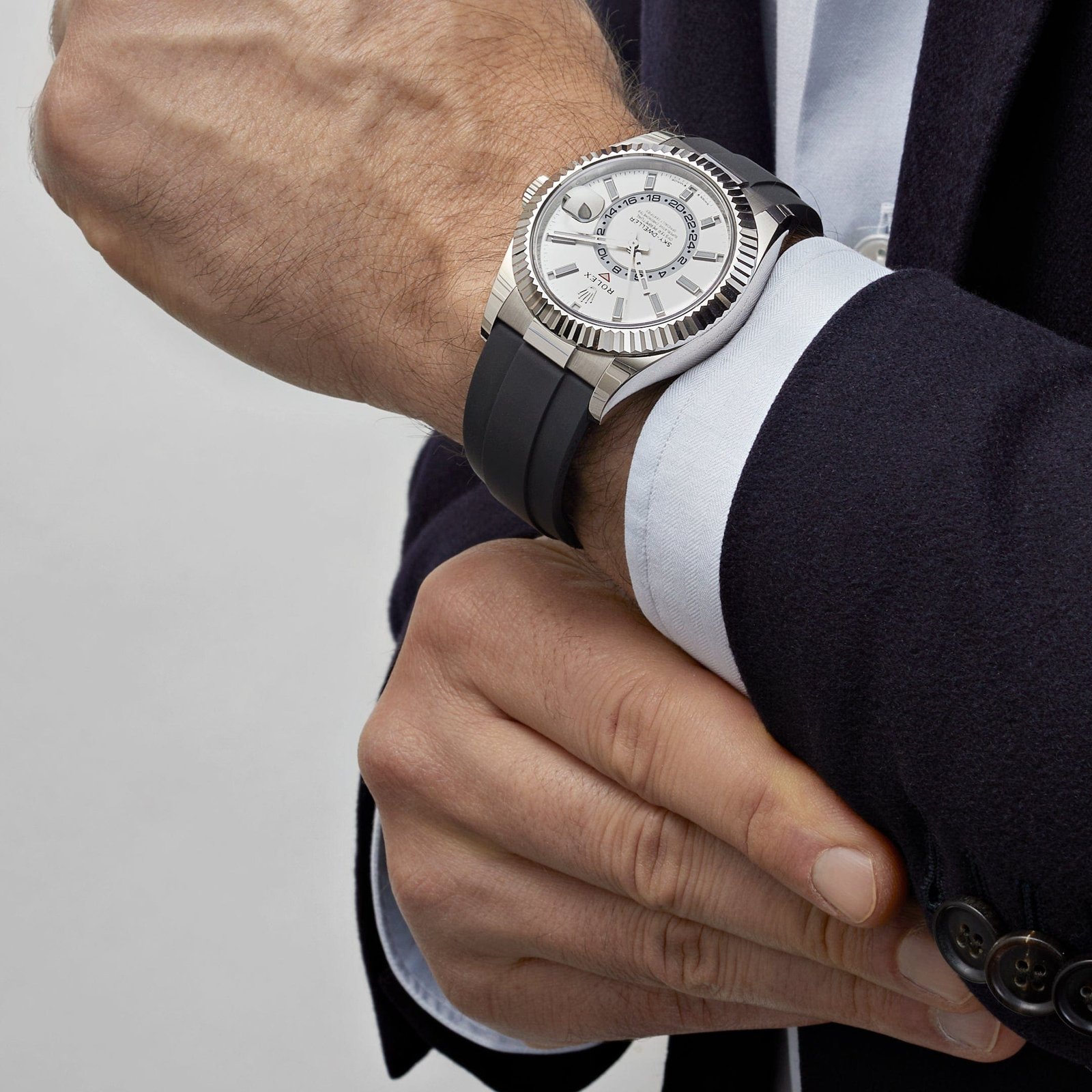 R01ex Sky-Dweller 336239 White Gold White Dial Oysterflex