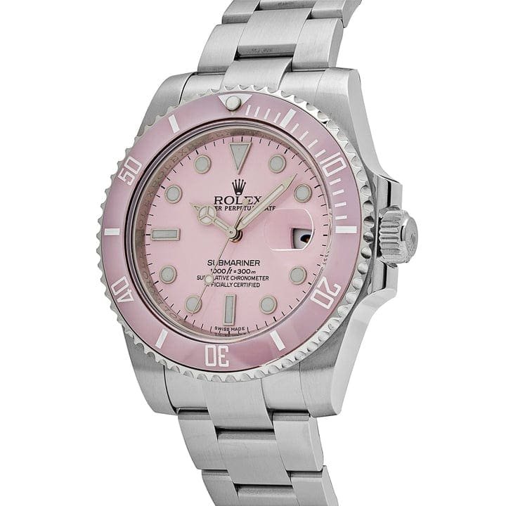 R01ex Submariner Date 116610LN Stainless Steel Aftermarket Custom Made Pink Dial and Bezel