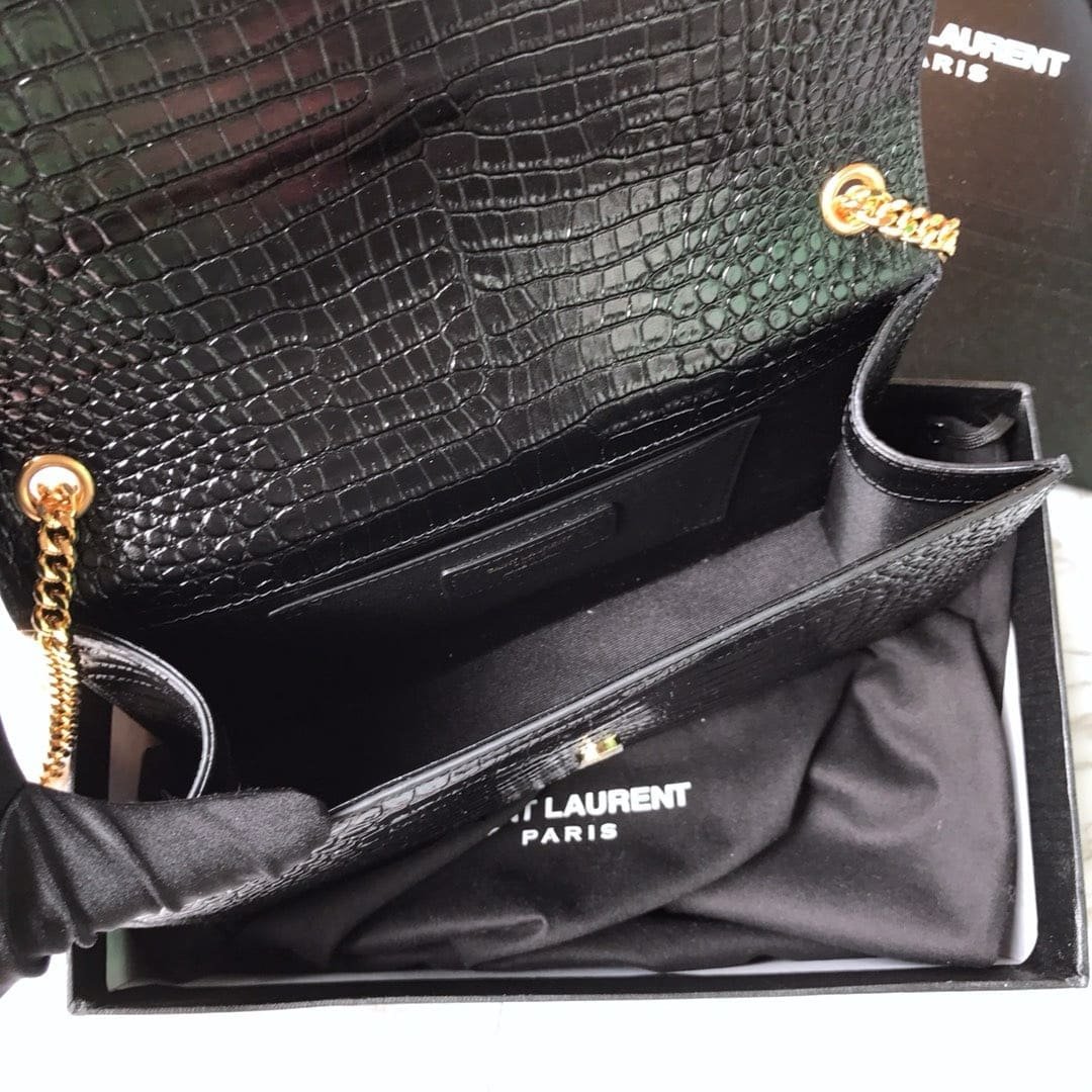 Sa1nt Lau*nt Medium Kate Tassel Chain Bag In Black Crocodile Em