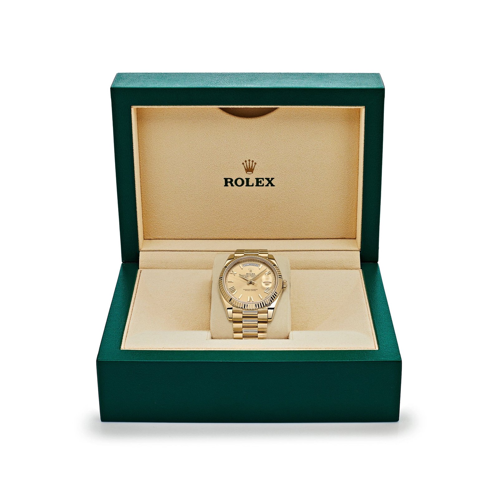 R01ex Day-Date 40 228238 Yellow Gold Champagne Roman Dial (2024)