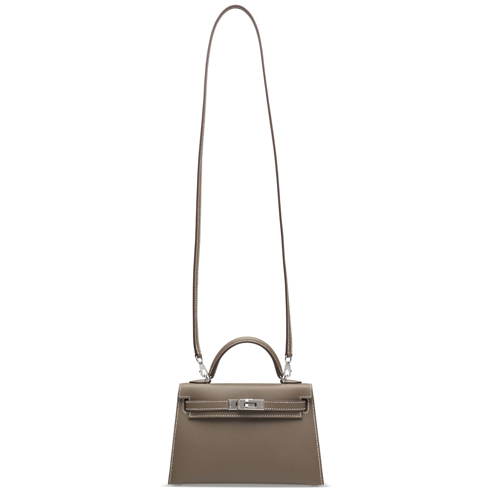 H**me5 Etoupe Epsom Mini Kelly 20 ll Palladium Hardware.