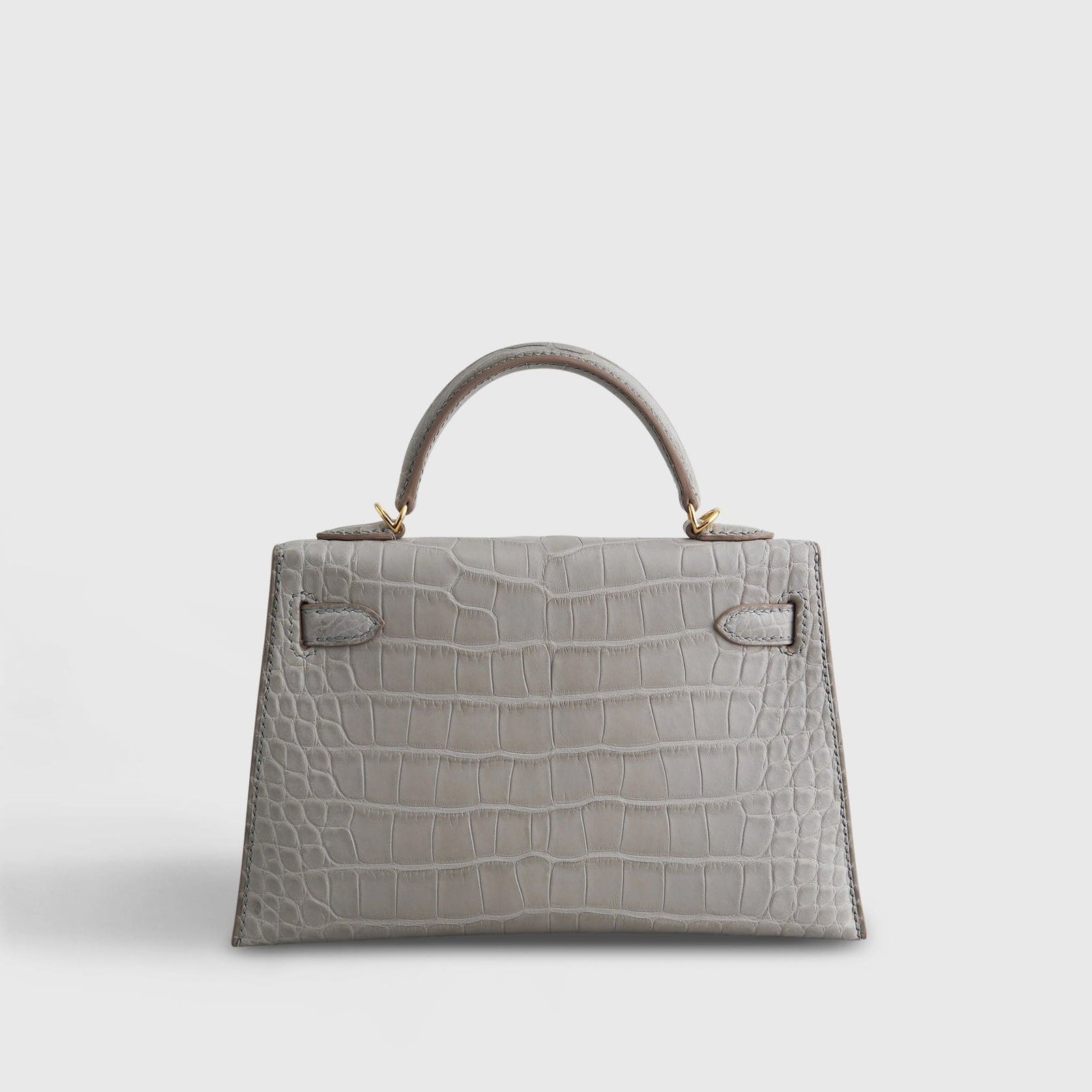 H**me5 Kelly Mini Alligator Gris Perle Matte Gold Hardware