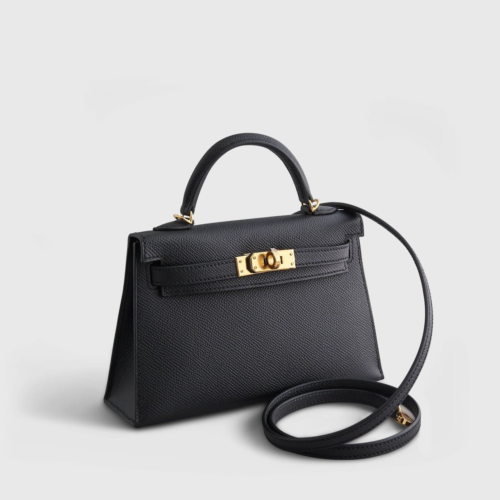 H**me5 Kelly Mini Epsom Sellier Black Gold Hardware