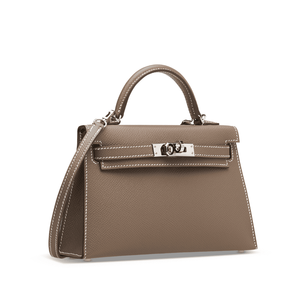 H**me5 Etoupe Epsom Mini Kelly 20 ll Palladium Hardware.