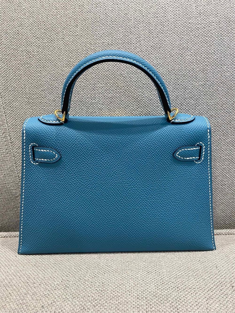 H**me5 Mini Kelly Bleu Jean Epsom Gold Hardware