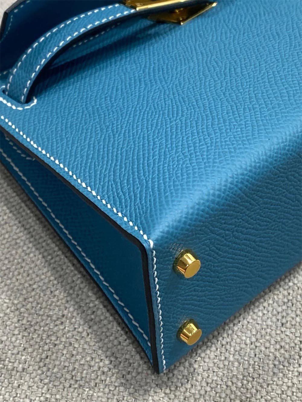 H**me5 Mini Kelly Bleu Jean Epsom Gold Hardware