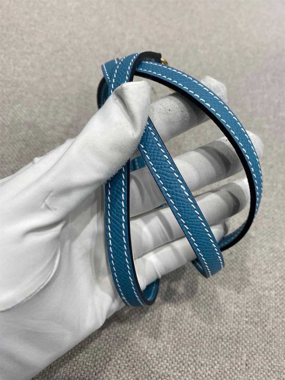H**me5 Mini Kelly Bleu Jean Epsom Gold Hardware